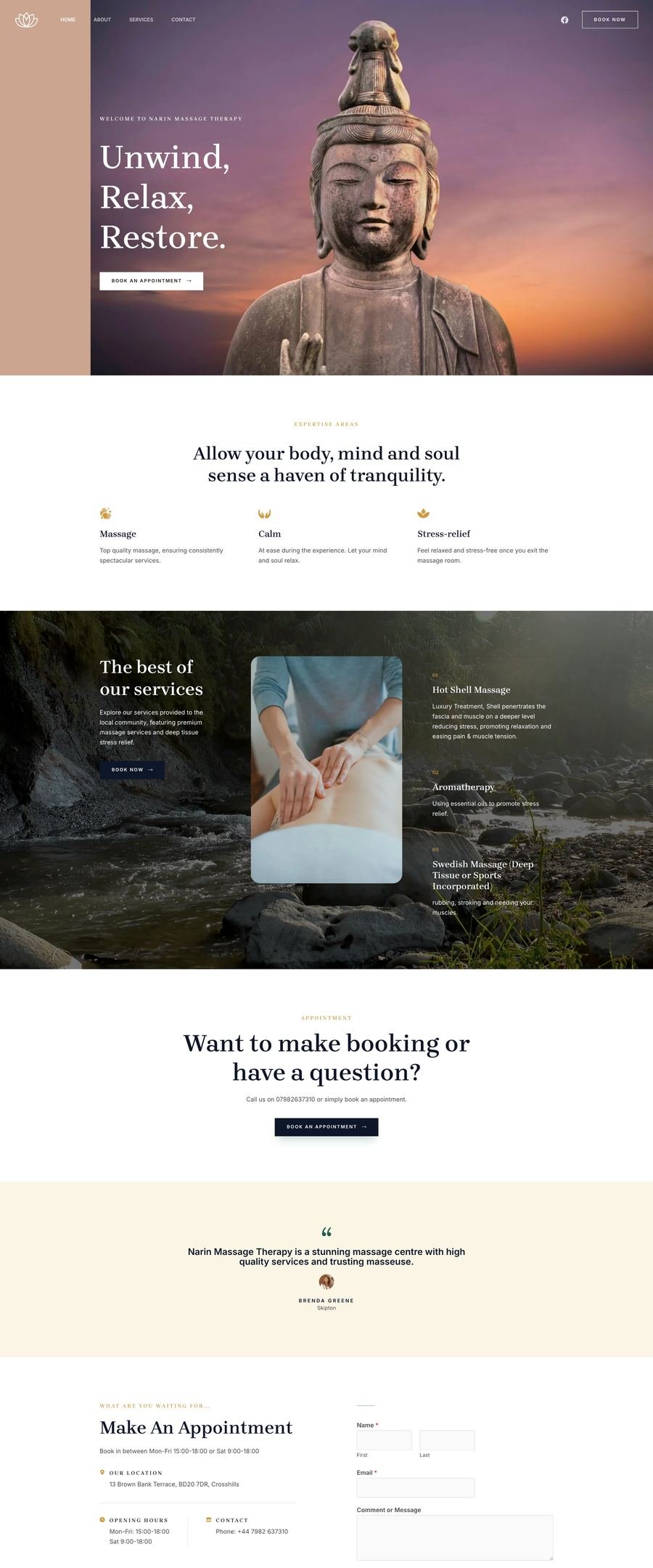 Narin Massage Therapy website